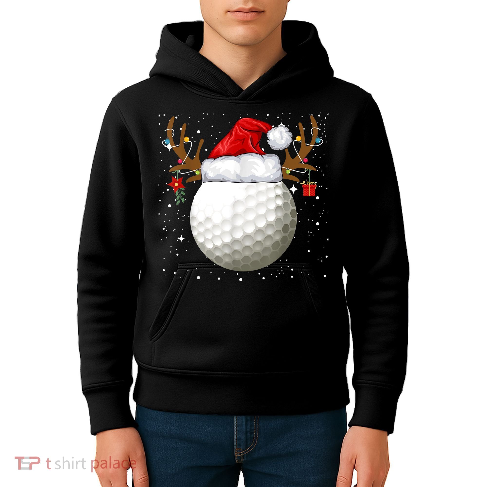 Funny Golf Reindeer Santa Hat Christmas Holiday Gifts TShirt Kids Hoodie