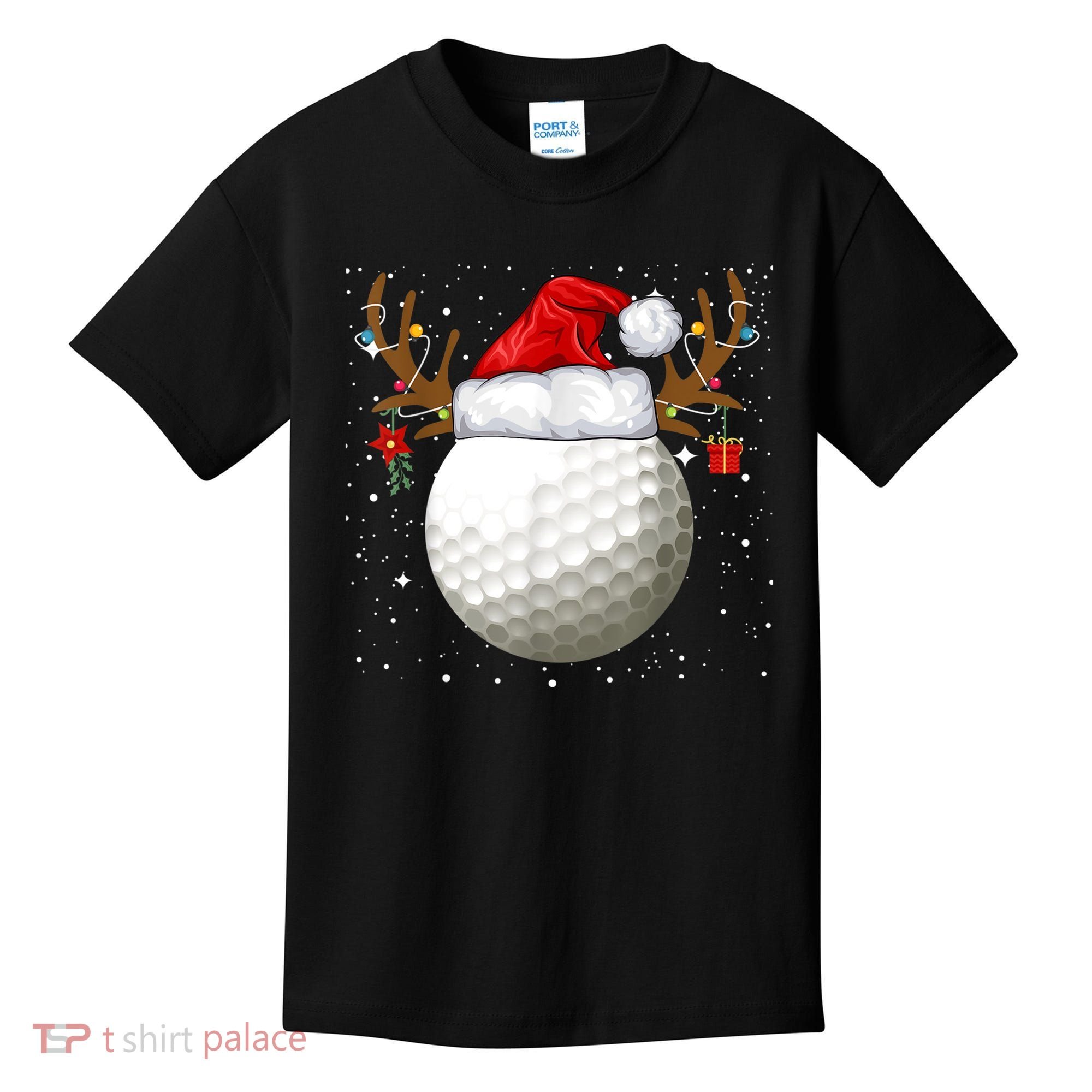 Funny Golf Reindeer Santa Hat Christmas Holiday Gifts TShirt Kids T-Shirt