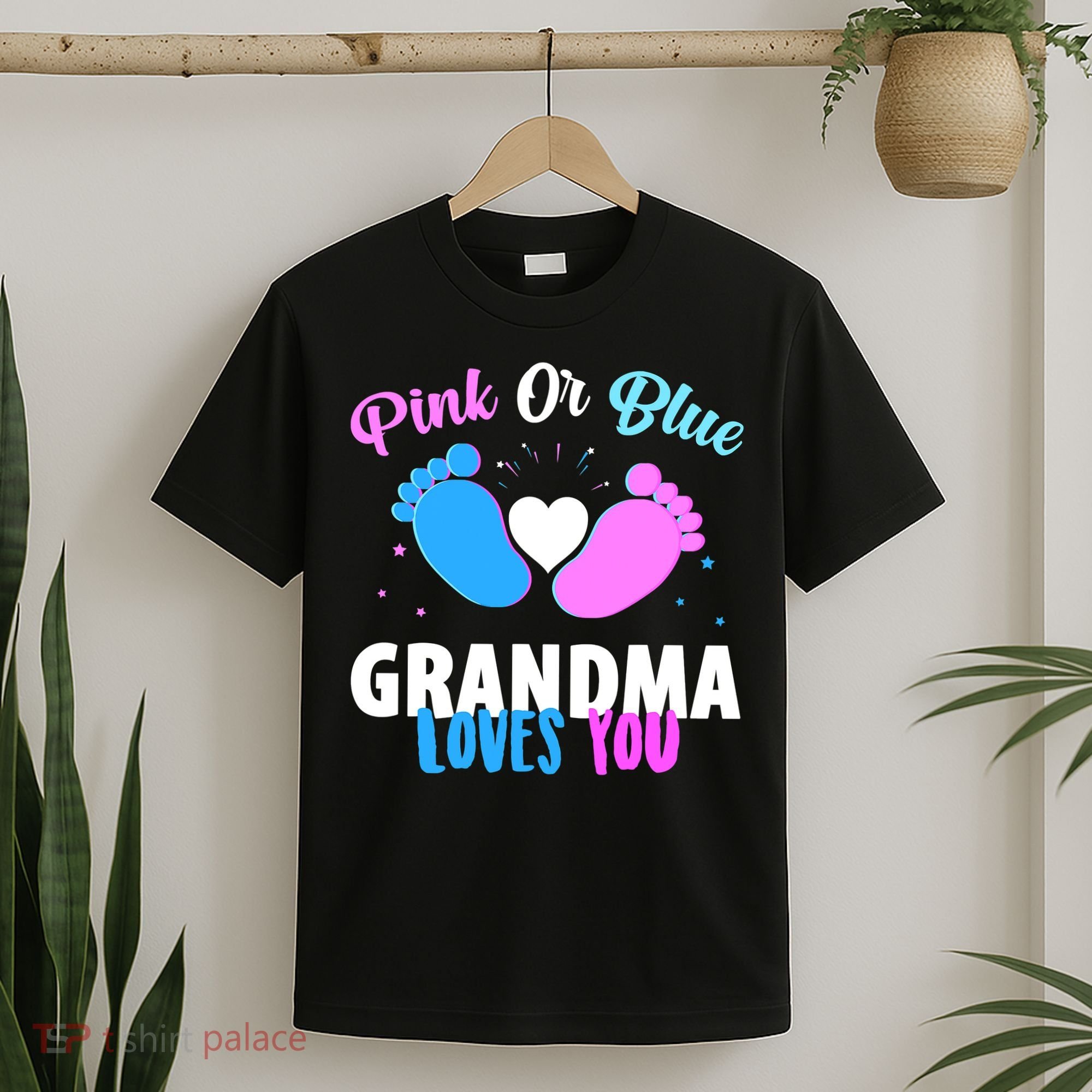 Funny Gender Reveal Party Pink Or Blue Grandma Loves You T-Shirt