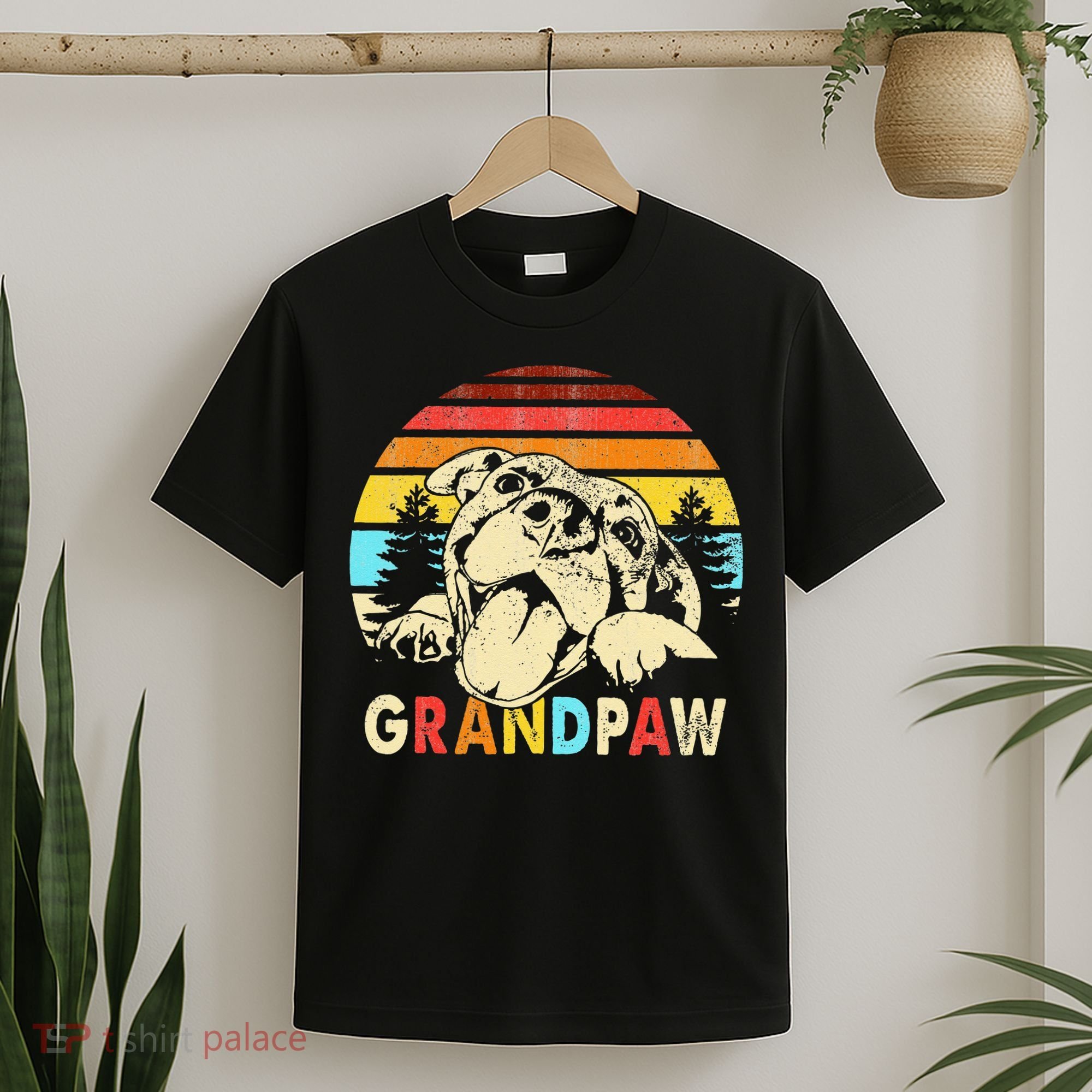 Funny Grandpaw Retro Vintage Pitbull Lovers Grandparents Day T-Shirt