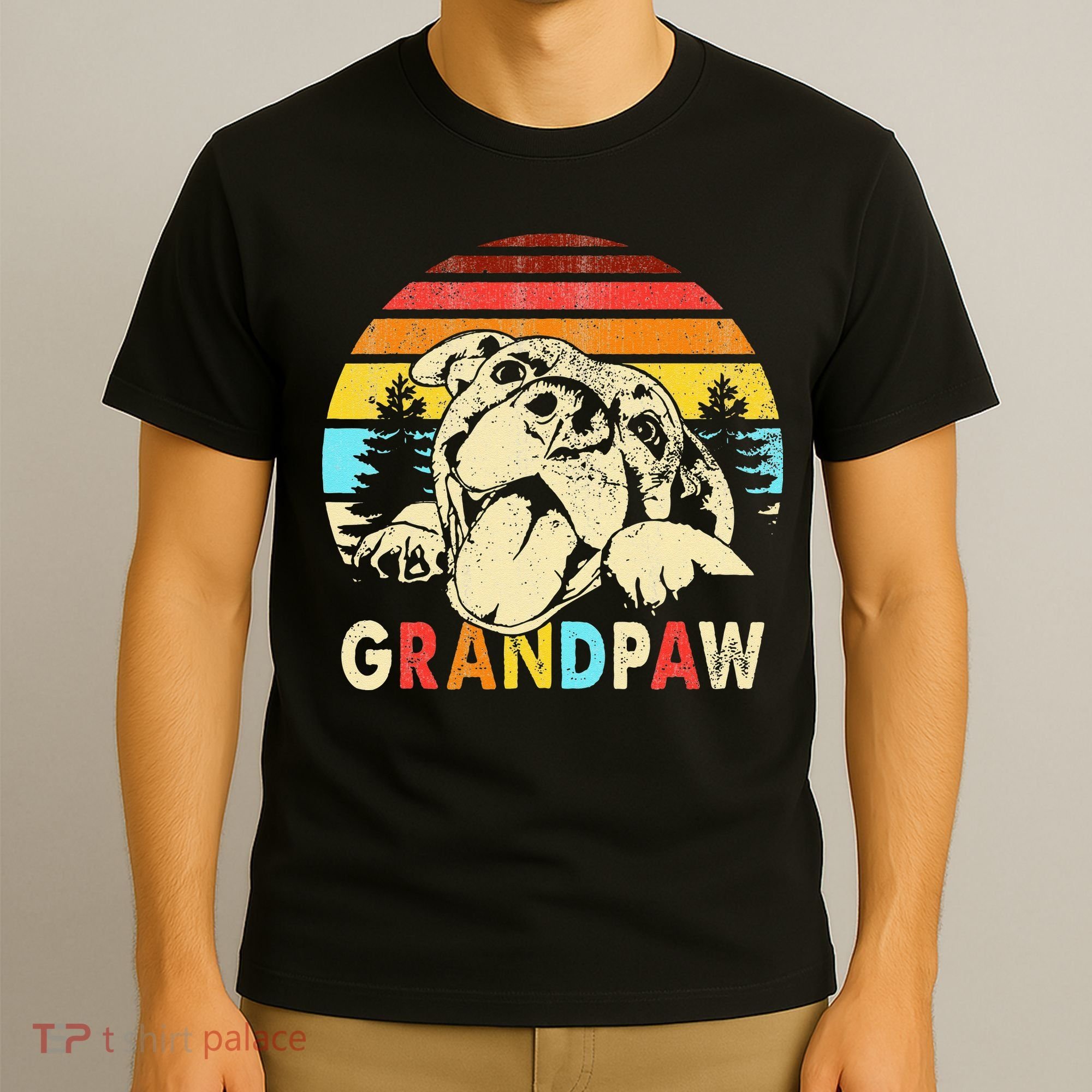Funny Grandpaw Retro Vintage Pitbull Lovers Grandparents Day T-Shirt