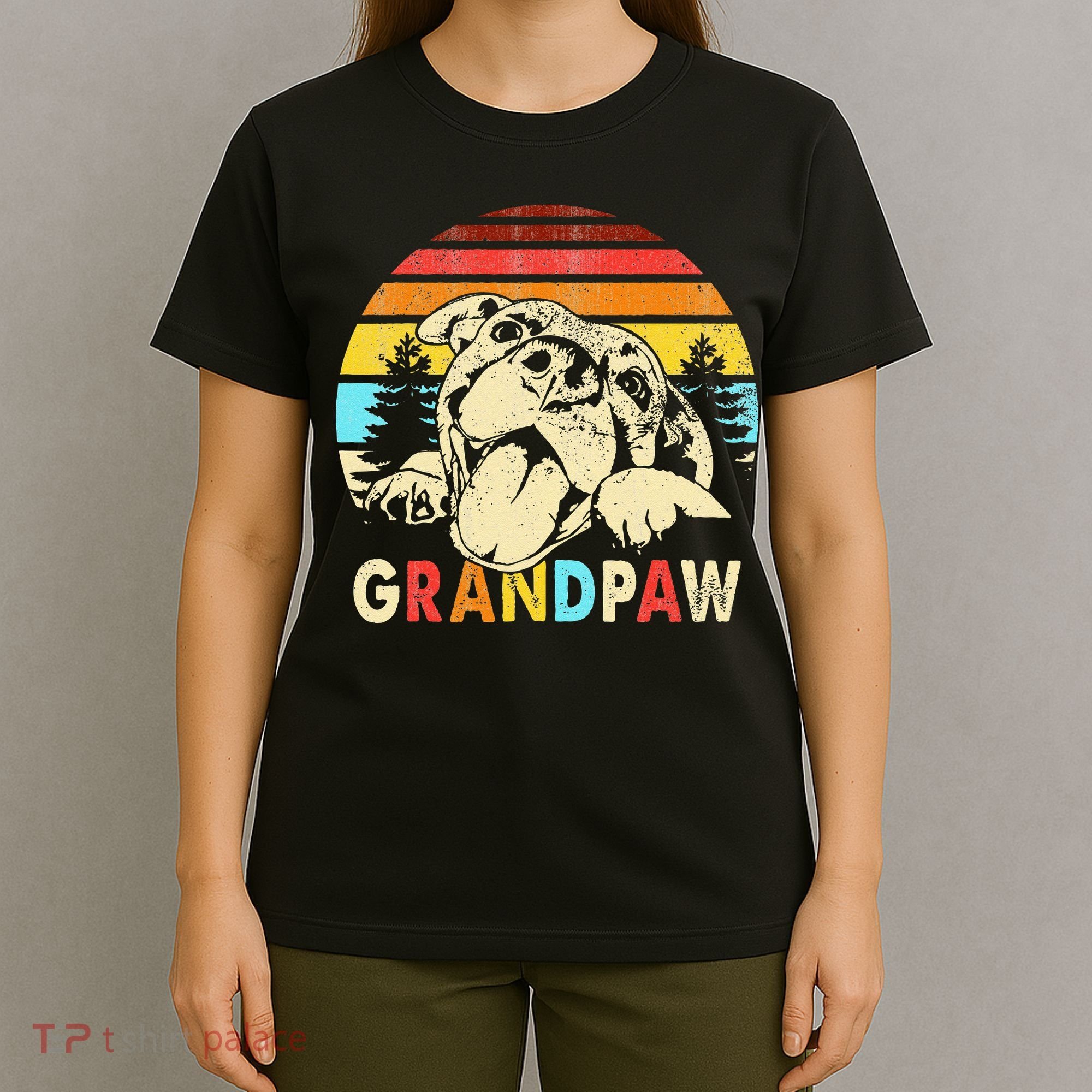 Funny Grandpaw Retro Vintage Pitbull Lovers Grandparents Day T-Shirt