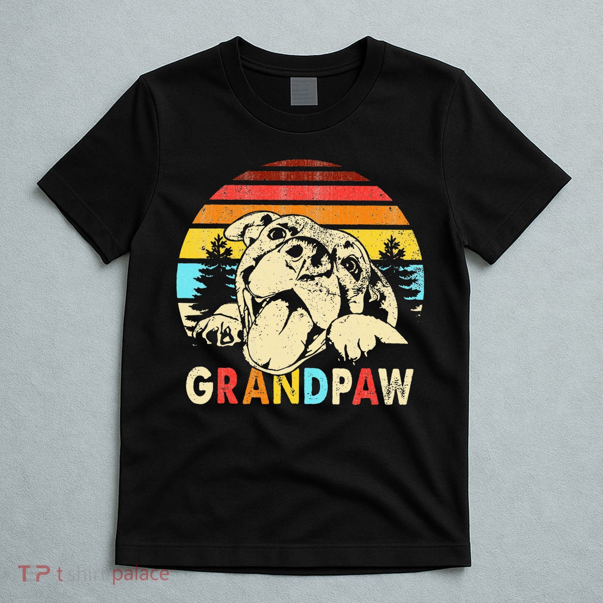 Funny Grandpaw Retro Vintage Pitbull Lovers Grandparents Day T-Shirt