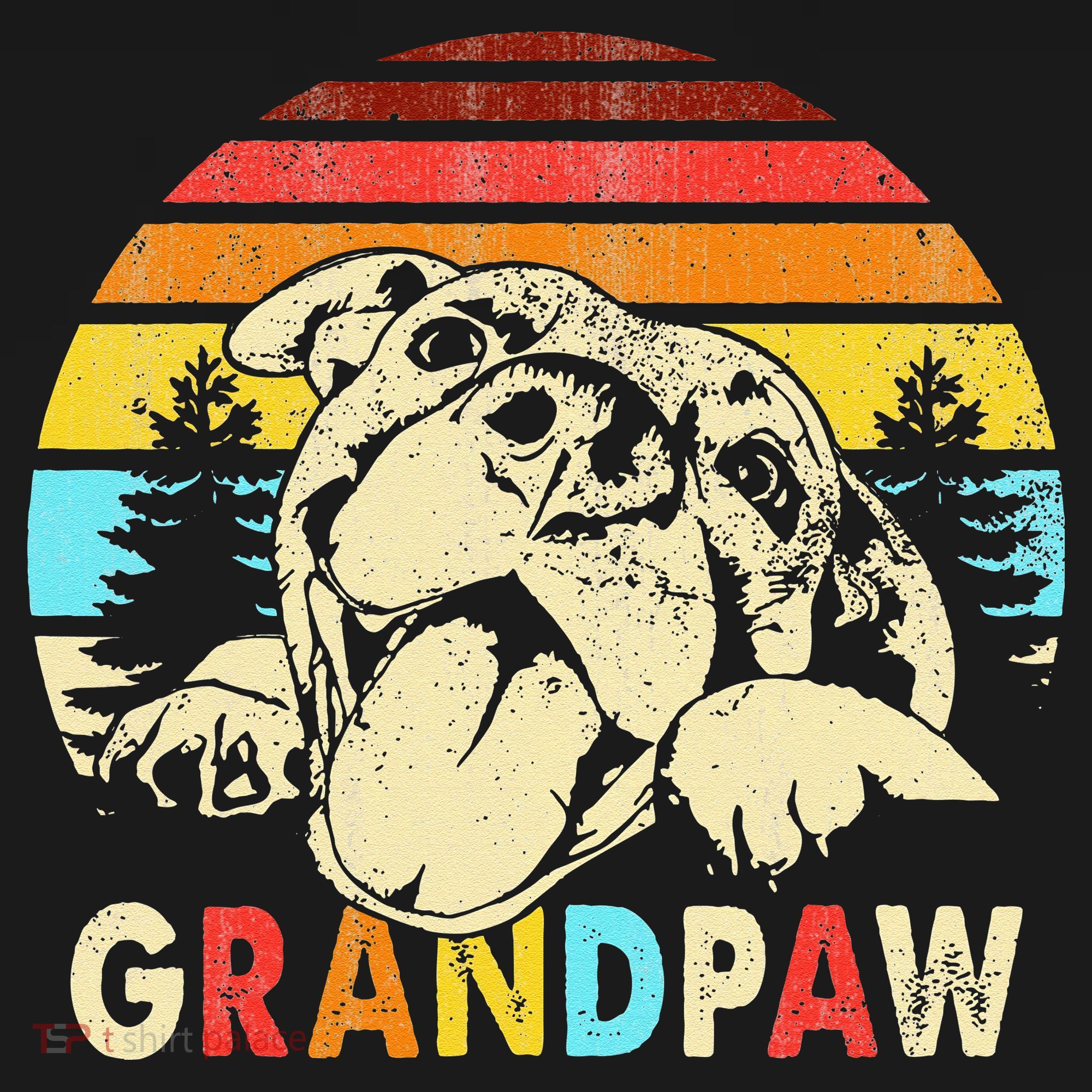 Funny Grandpaw Retro Vintage Pitbull Lovers Grandparents Day T-Shirt