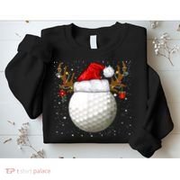 Funny Golf Reindeer Santa Hat Christmas Holiday Gifts Sweatshirt thumb 2