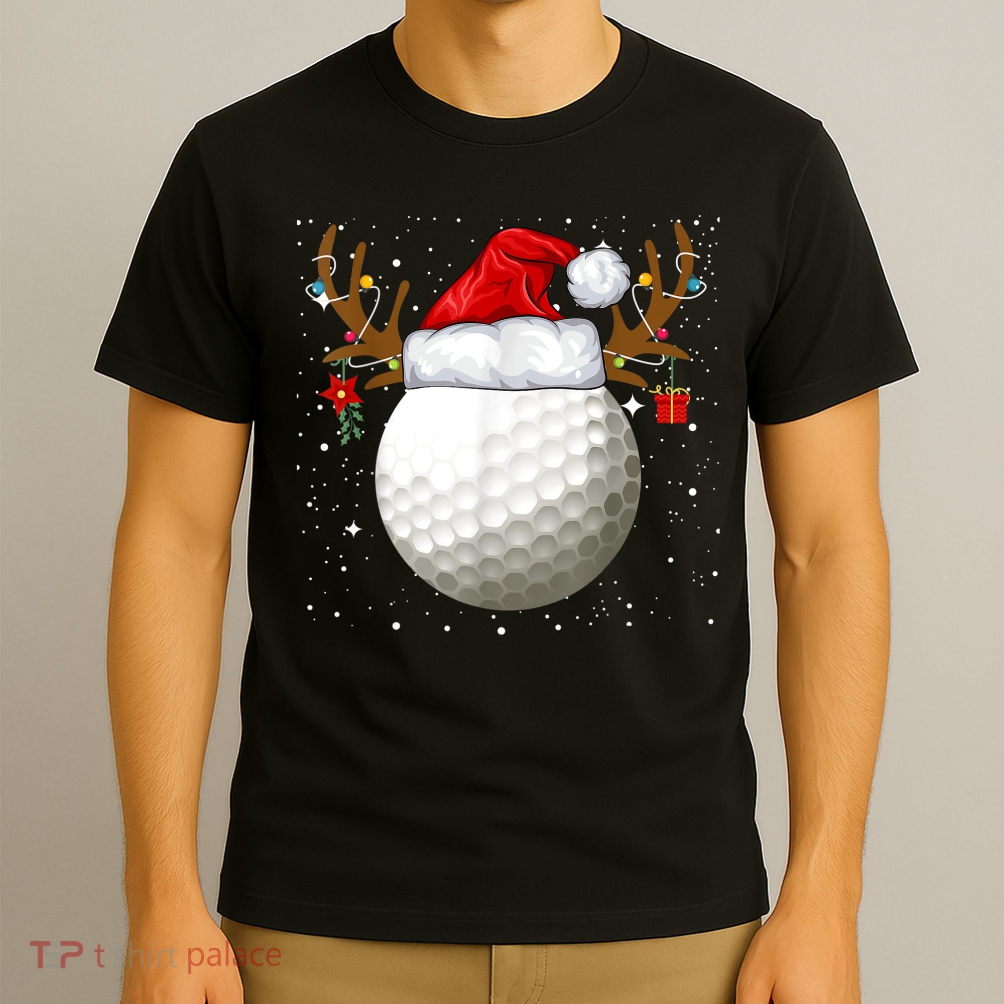 Funny Golf Reindeer Santa Hat Christmas Holiday Gifts T-Shirt