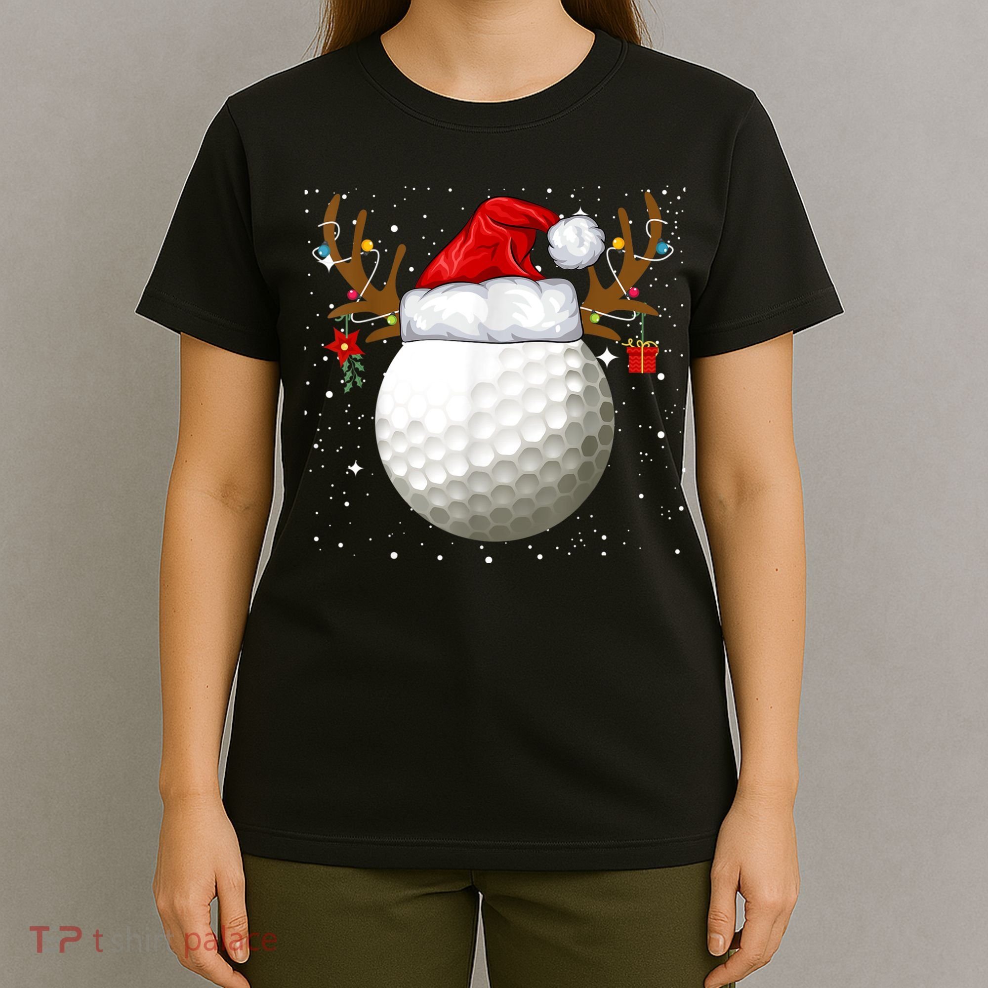 Funny Golf Reindeer Santa Hat Christmas Holiday Gifts T-Shirt