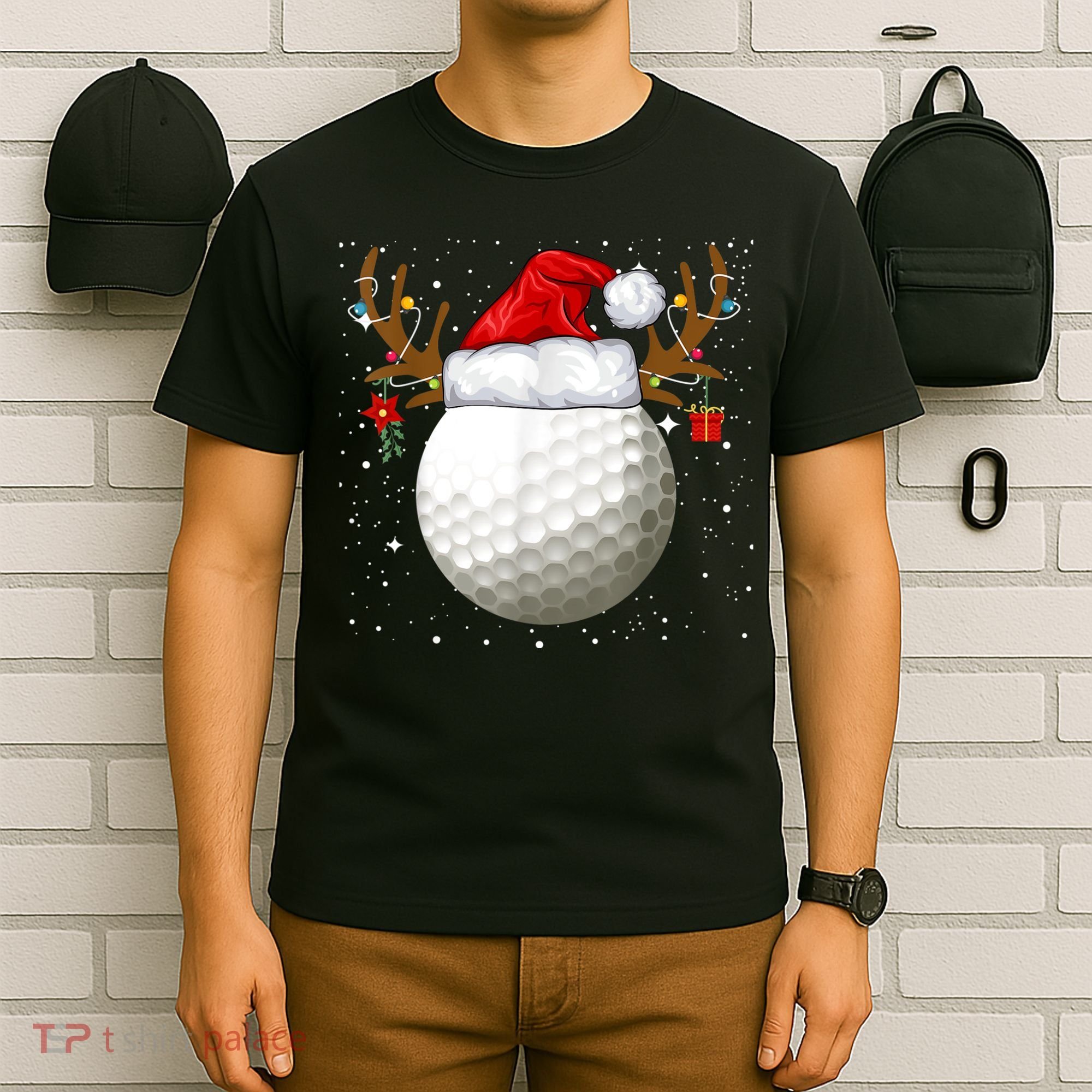 Funny Golf Reindeer Santa Hat Christmas Holiday Gifts T-Shirt