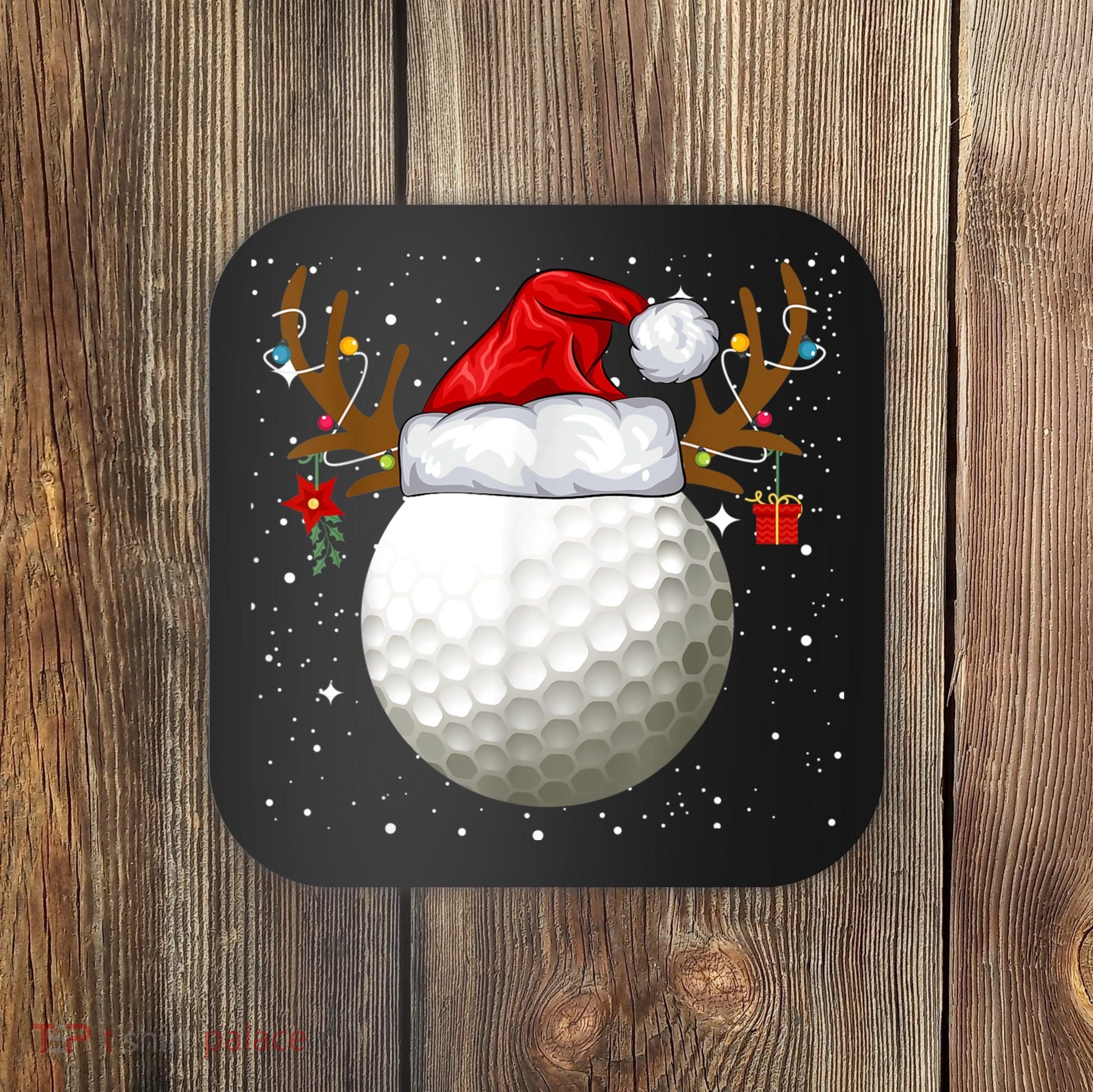 Funny Golf Reindeer Santa Hat Christmas Holiday Gifts Coaster
