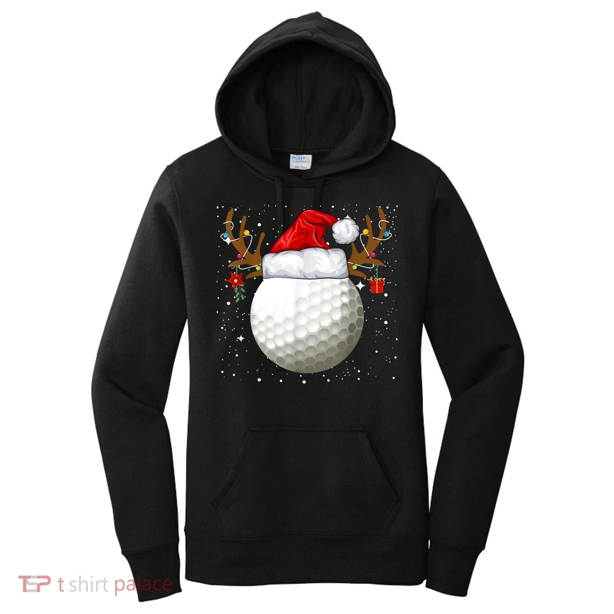Funny Golf Reindeer Santa Hat Christmas Holiday Gifts Women's Hoodie