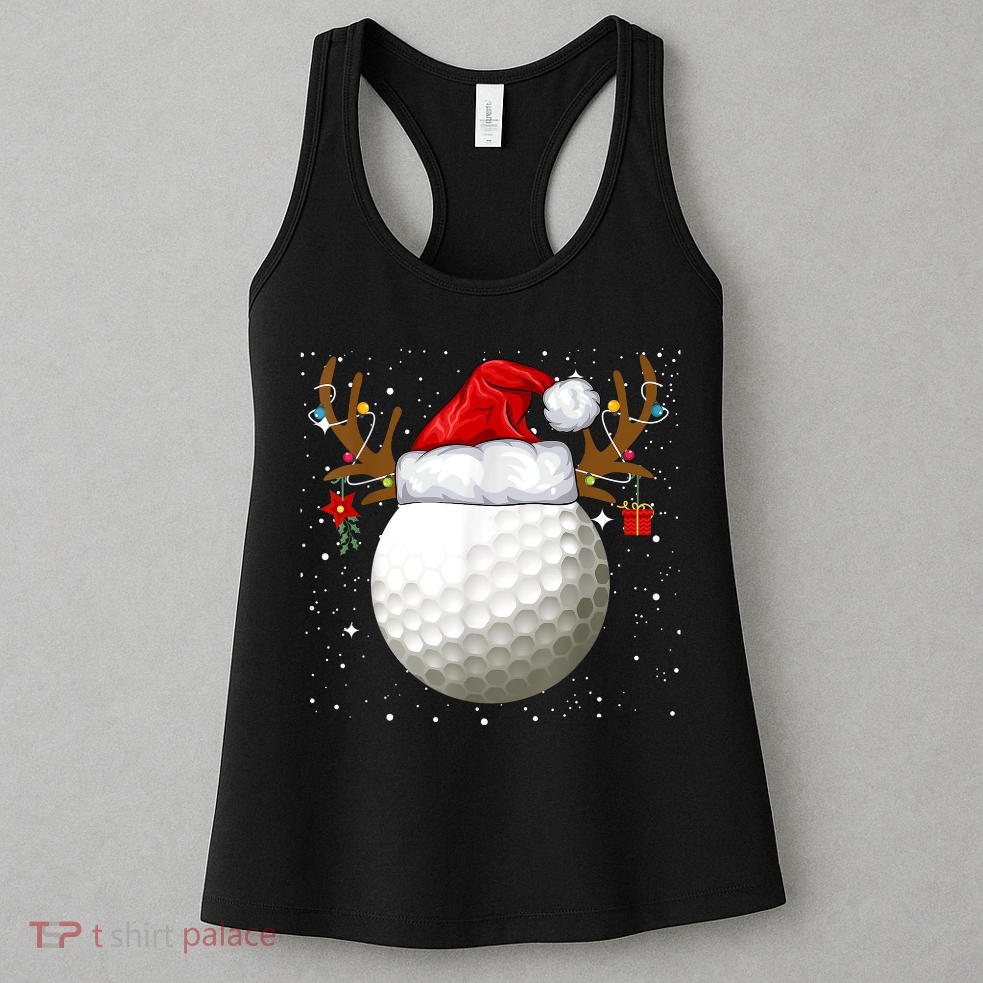 Funny Golf Reindeer Santa Hat Christmas Holiday Gifts Women's Tank Top