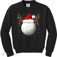 Funny Golf Reindeer Santa Hat Christmas Holiday Gifts Kids Sweatshirt thumb 0
