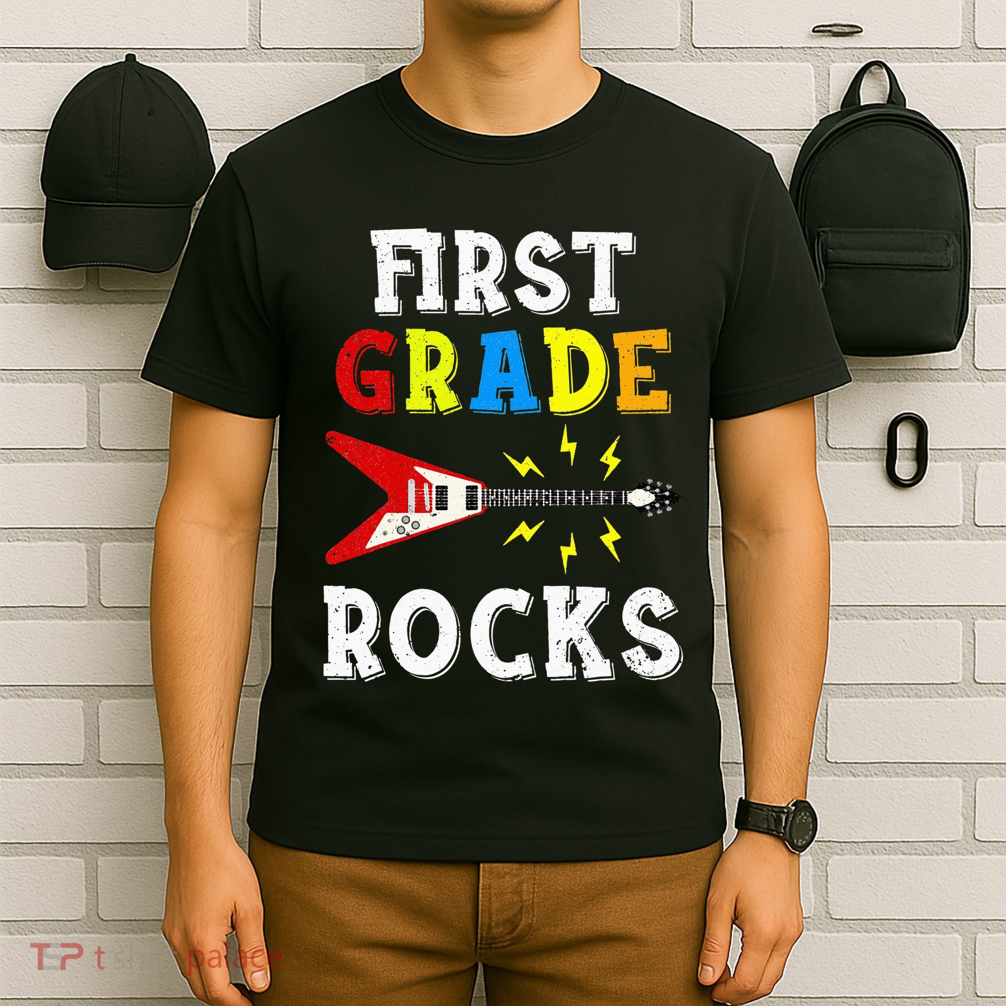 First Grade Rocks Guitar Music Gifts First Day Of School T-Shirt