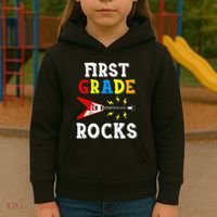 First Grade Rocks Guitar Music Gifts First Day Of School Kids Hoodie thumb 3