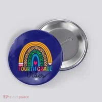 Fourth Grade Rainbow Leopard 4Th Grade Vibes Team 4Th Grade Funny Gift Button thumb 0