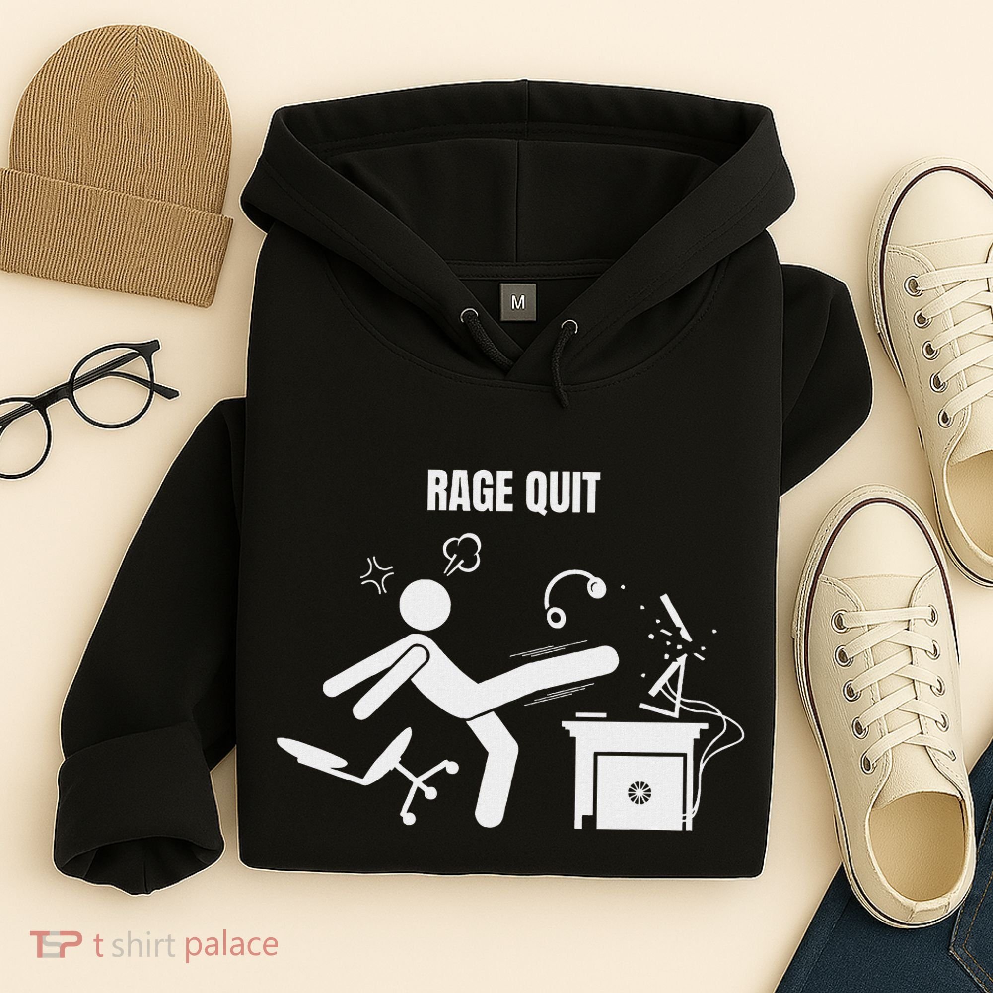 Funny Gamer Rage Quit Stick Figure Gaming Sarcastic Meme Hoodie