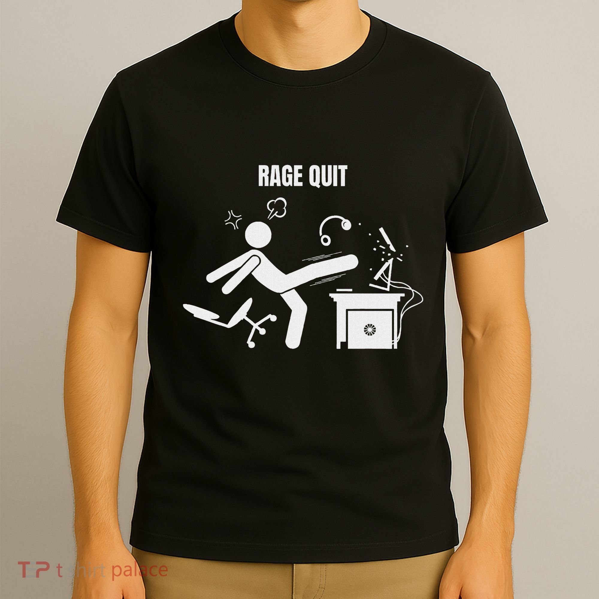Funny Gamer Rage Quit Stick Figure Gaming Sarcastic Meme T-Shirt