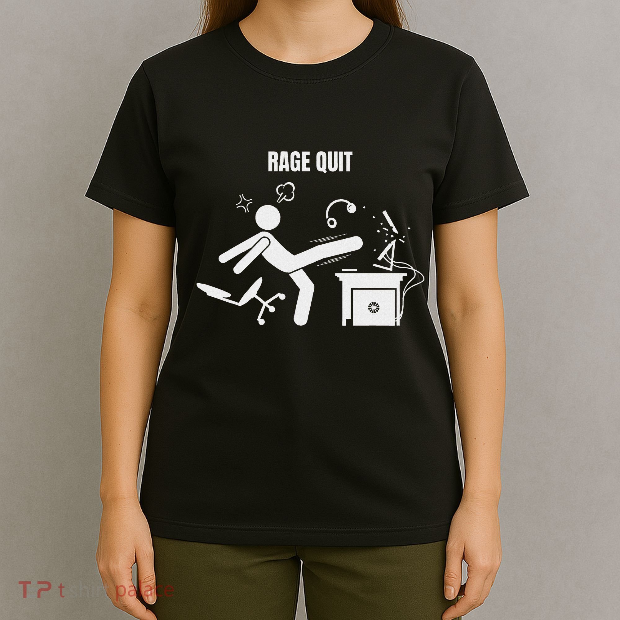 Funny Gamer Rage Quit Stick Figure Gaming Sarcastic Meme T-Shirt