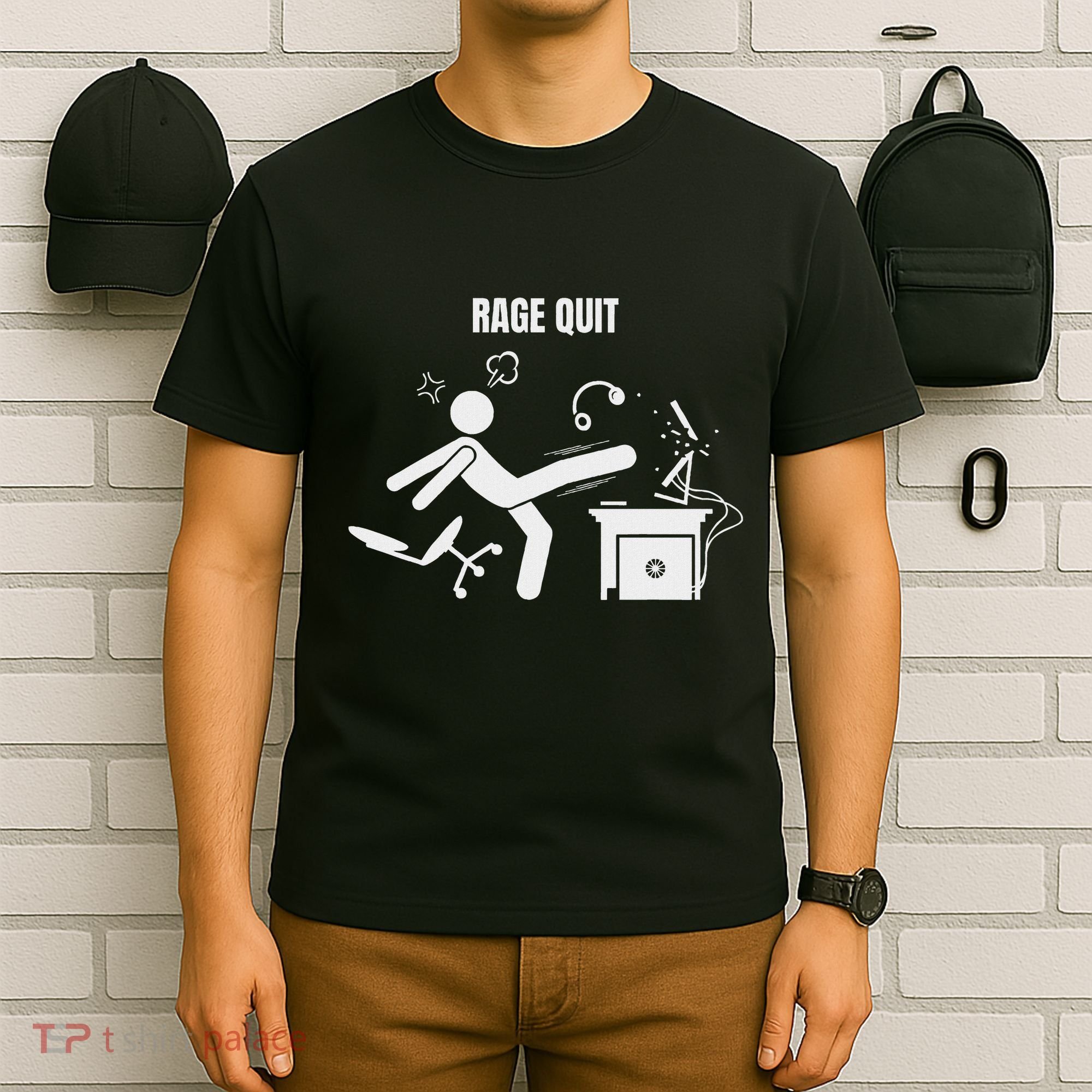 Funny Gamer Rage Quit Stick Figure Gaming Sarcastic Meme T-Shirt