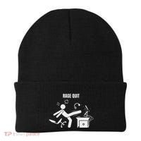 Funny Gamer Rage Quit Stick Figure Gaming Sarcastic Meme Beanie thumb 0