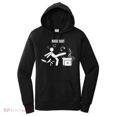 Funny Gamer Rage Quit Stick Figure Gaming Sarcastic Meme Women's Hoodie