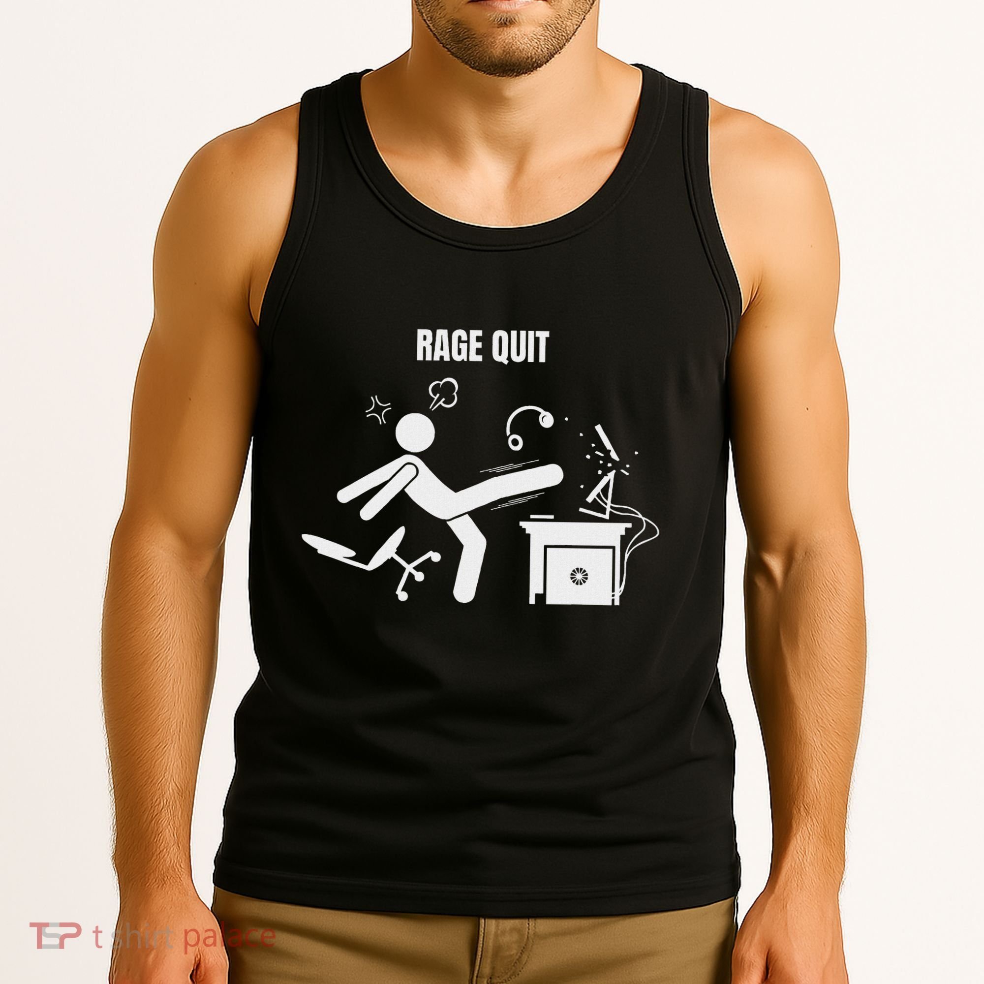 Funny Gamer Rage Quit Stick Figure Gaming Sarcastic Meme Tank Top