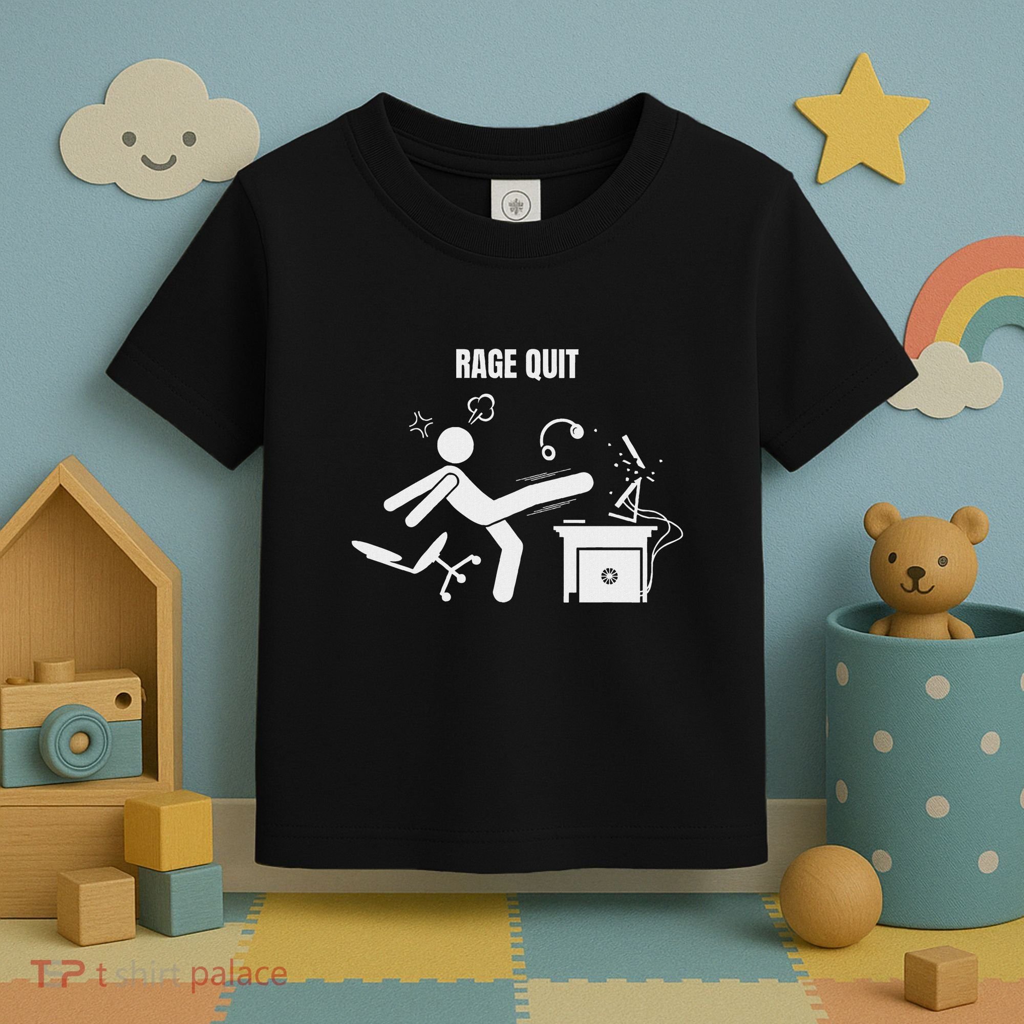 Funny Gamer Rage Quit Stick Figure Gaming Sarcastic Meme Toddler T-Shirt