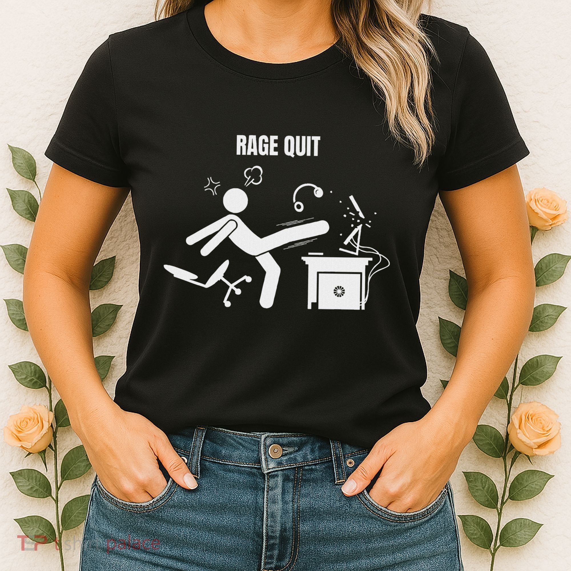 Funny Gamer Rage Quit Stick Figure Gaming Sarcastic Meme Women's T-Shirt