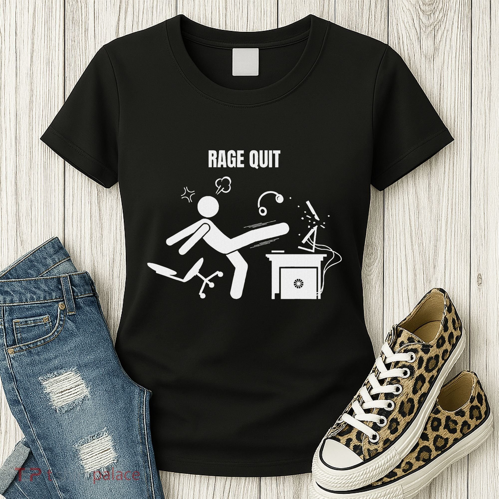 Funny Gamer Rage Quit Stick Figure Gaming Sarcastic Meme Women's T-Shirt