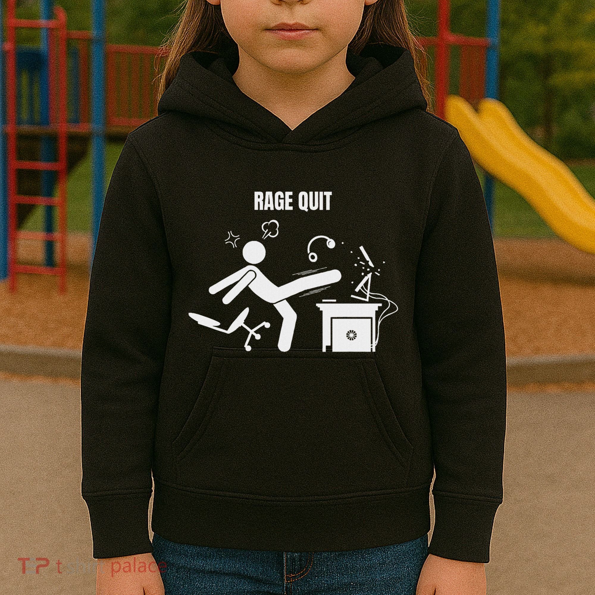 Funny Gamer Rage Quit Stick Figure Gaming Sarcastic Meme Kids Hoodie