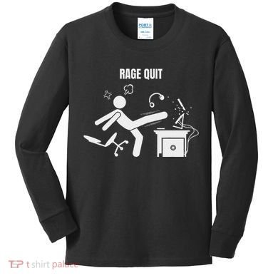 Funny Gamer Rage Quit Stick Figure Gaming Sarcastic Meme Kids Long Sleeve Shirt