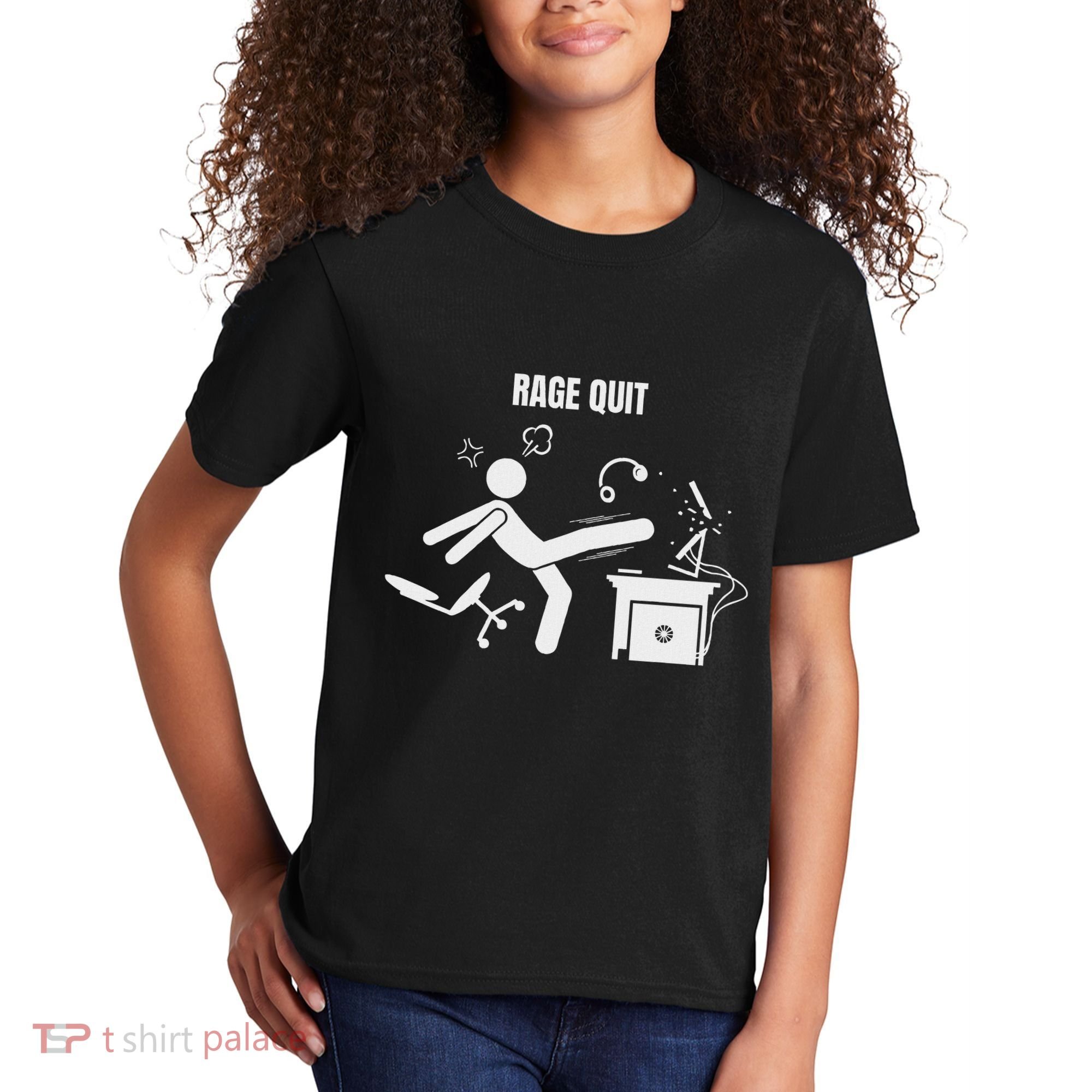 Funny Gamer Rage Quit Stick Figure Gaming Sarcastic Meme Kids T-Shirt