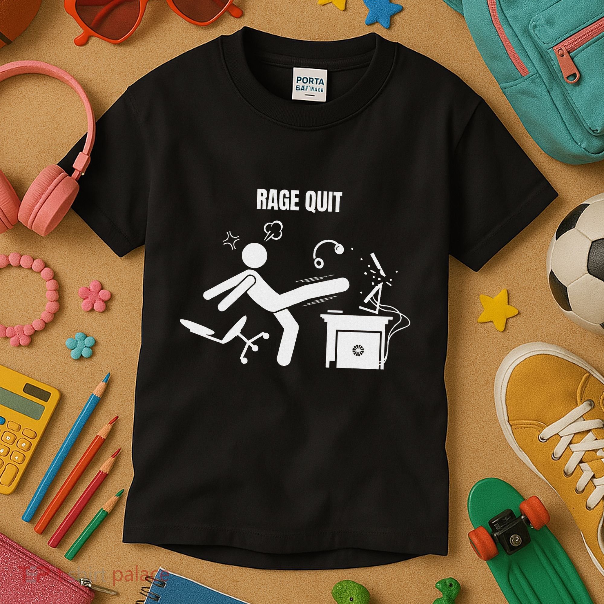 Funny Gamer Rage Quit Stick Figure Gaming Sarcastic Meme Kids T-Shirt