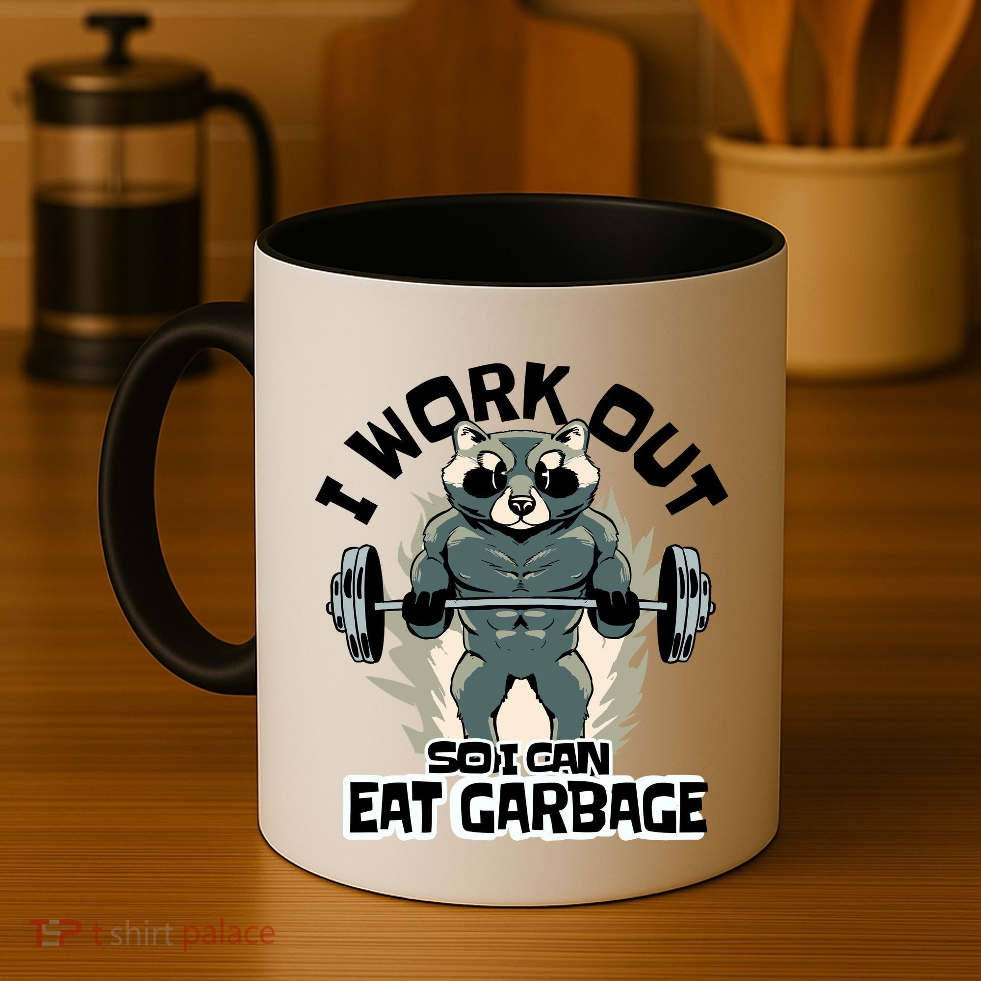 Funny Gym Raccoon I Workout So I Can Eat Garbage Coffee Mug