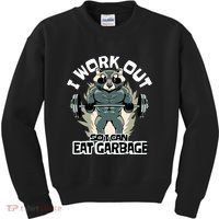 Funny Gym Raccoon I Workout So I Can Eat Garbage Kids Sweatshirt thumb 0