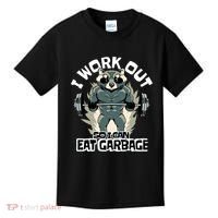 Funny Gym Raccoon I Workout So I Can Eat Garbage Kids T-Shirt thumb 0