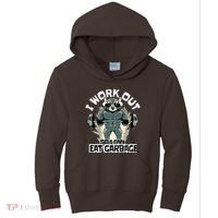Funny Gym Raccoon I Workout So I Can Eat Garbage Kids Hoodie thumb 0