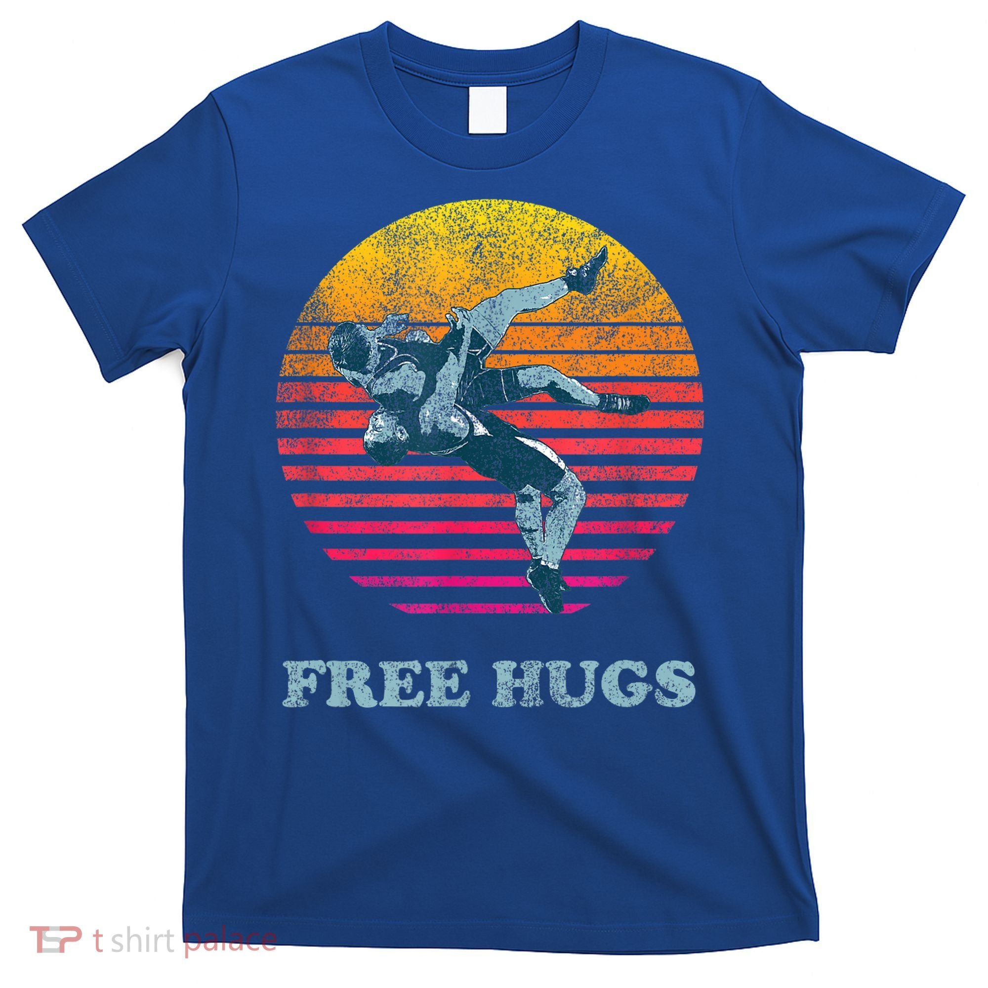 Funny Gift Retro Vintage Faded Cracked 70 80s Style Free Hugs Wrestling Gift T-Shirt