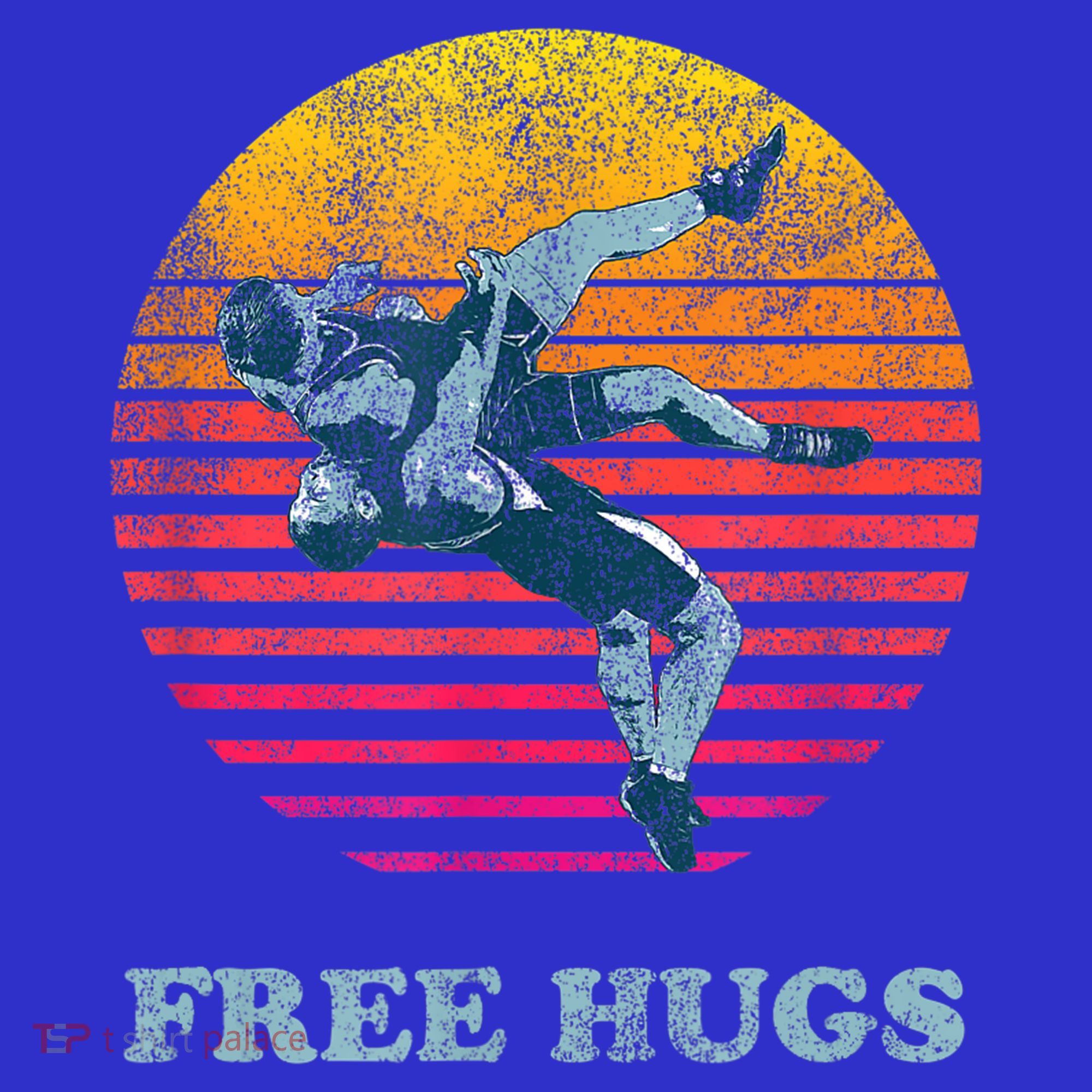 Funny Gift Retro Vintage Faded Cracked 70 80s Style Free Hugs Wrestling Gift T-Shirt