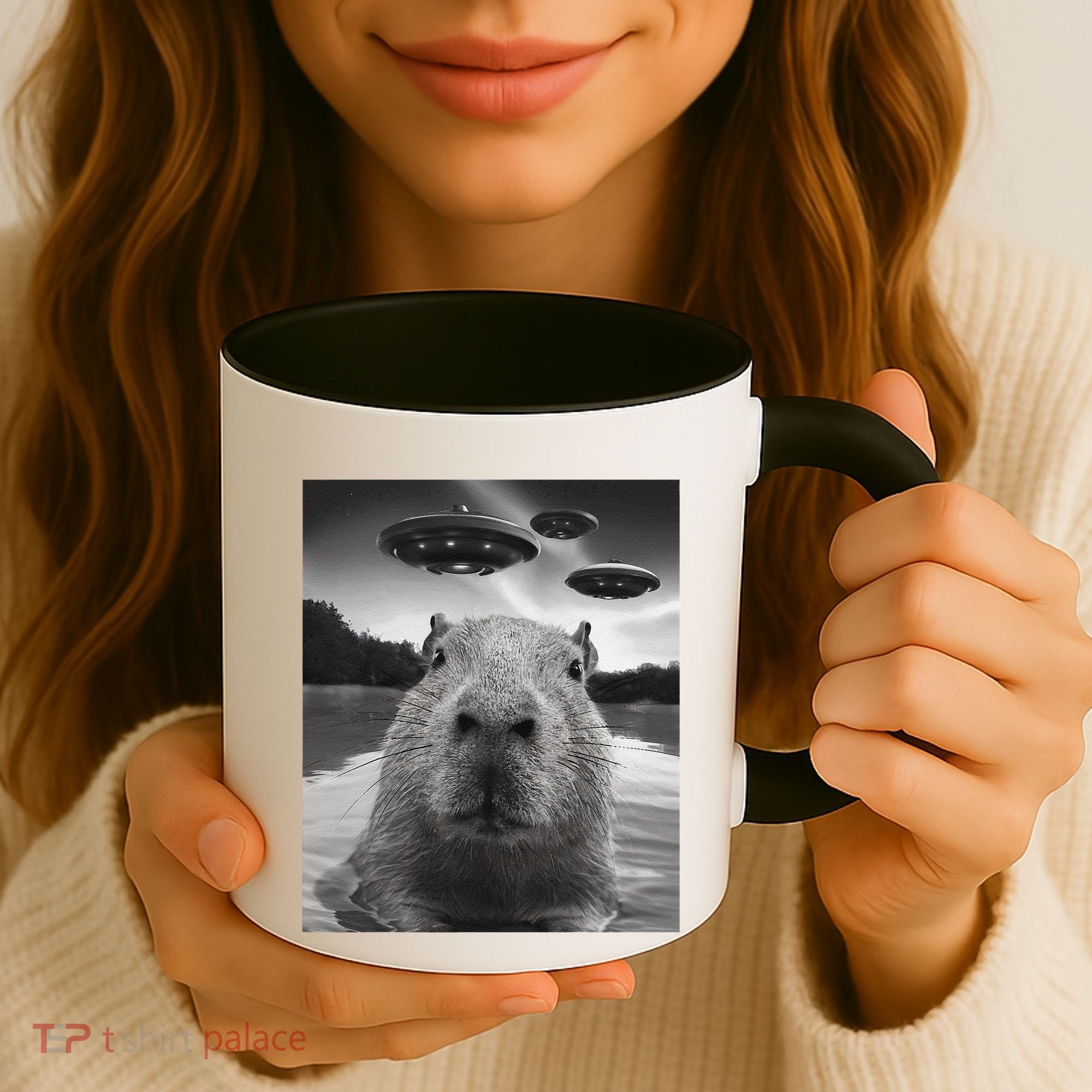 Funny Graphiccapybara Selfie With Ufos Weird Coffee Mug