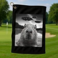 Funny Graphiccapybara Selfie With Ufos Weird Golf Towel thumb 1