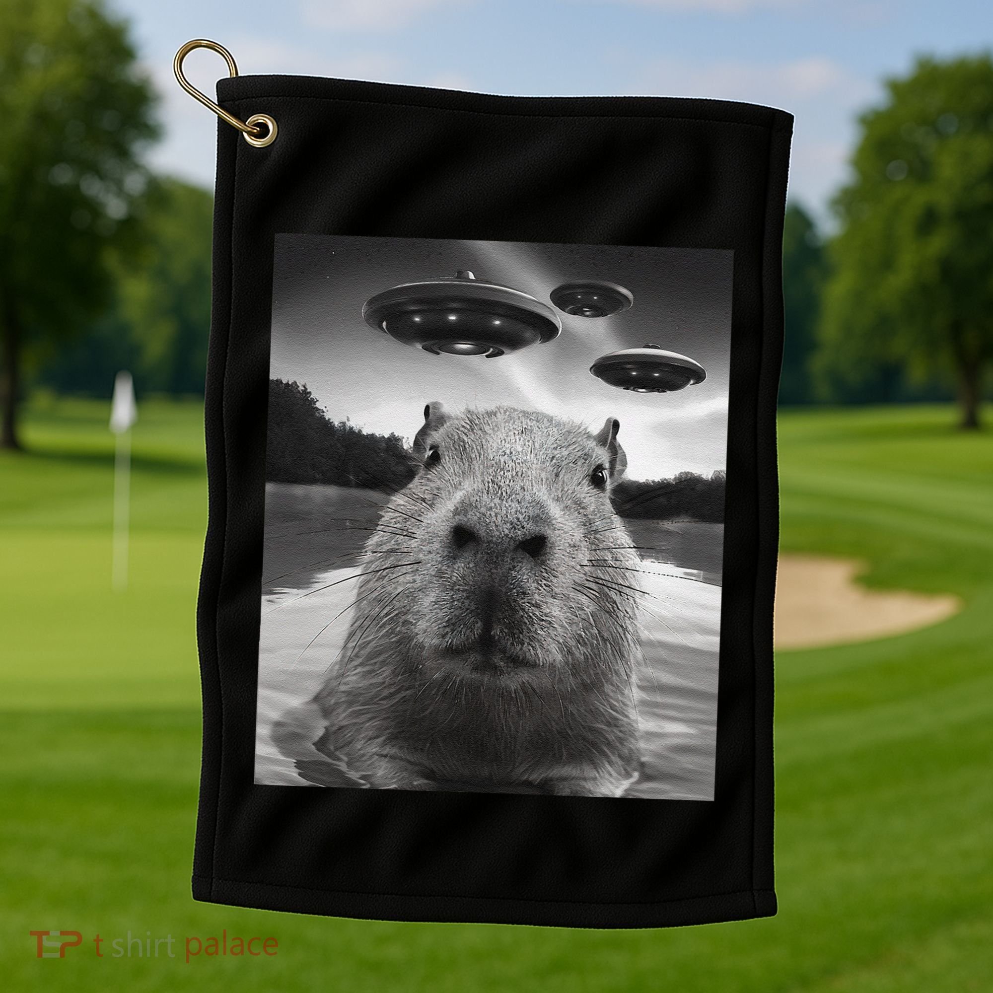 Funny Graphiccapybara Selfie With Ufos Weird Golf Towel