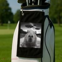 Funny Graphiccapybara Selfie With Ufos Weird Golf Towel thumb 2