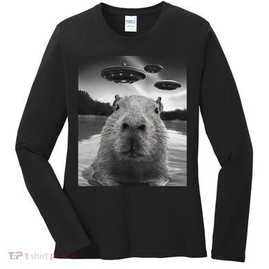 Funny Graphiccapybara Selfie With Ufos Weird Women's Long Sleeve Shirt