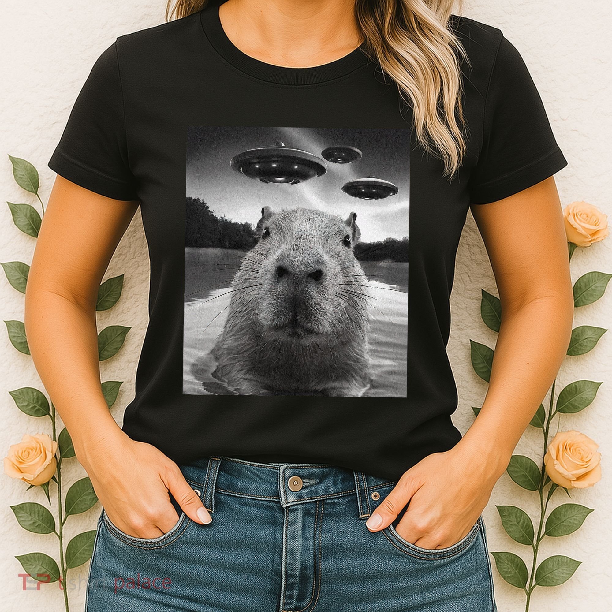 Funny Graphiccapybara Selfie With Ufos Weird Women's T-Shirt