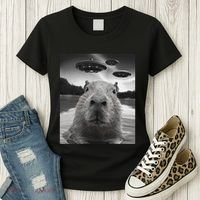 Funny Graphiccapybara Selfie With Ufos Weird Women's T-Shirt thumb 3