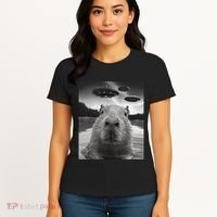 Funny Graphiccapybara Selfie With Ufos Weird Women's T-Shirt thumb 4