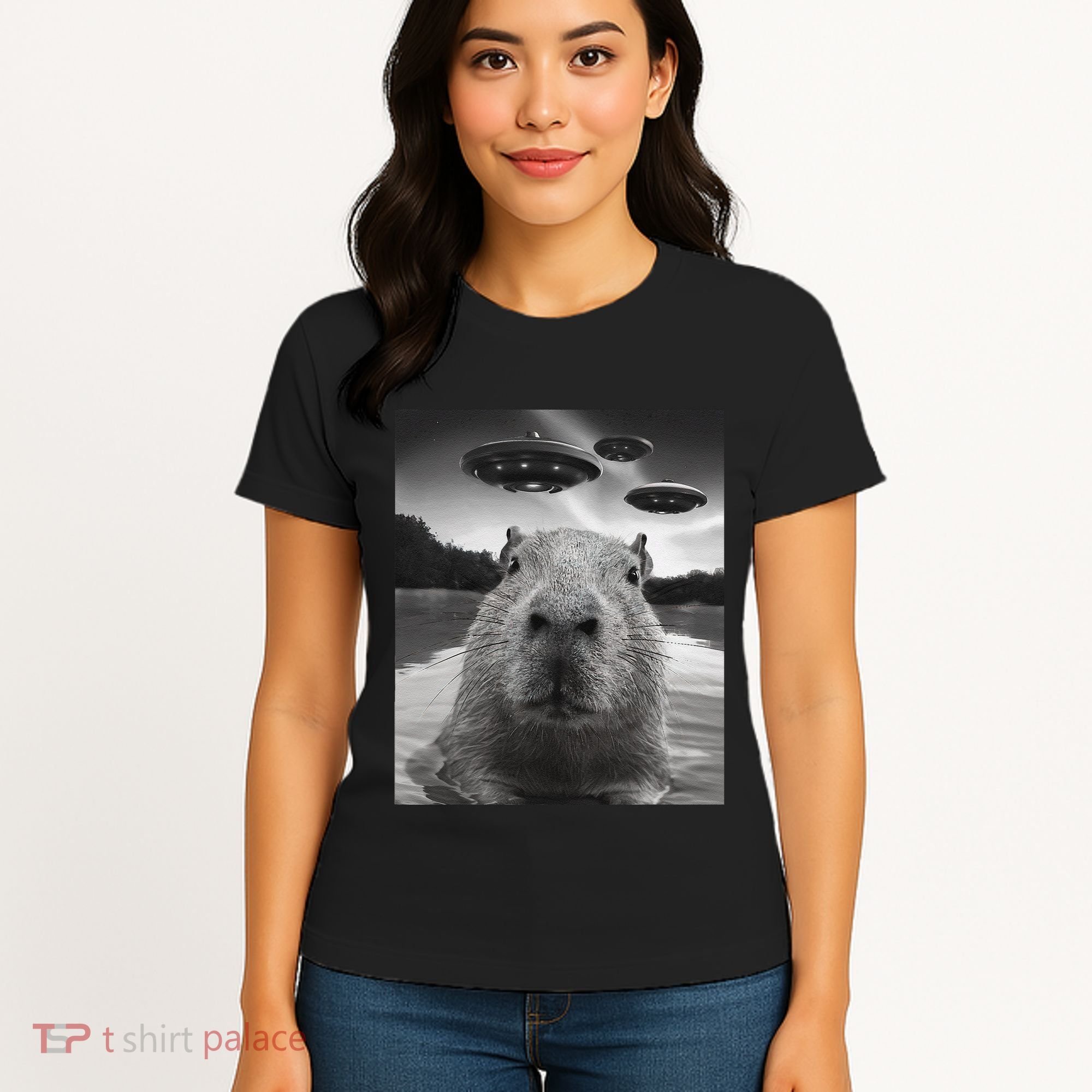 Funny Graphiccapybara Selfie With Ufos Weird Women's T-Shirt