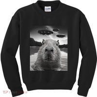 Funny Graphiccapybara Selfie With Ufos Weird Kids Sweatshirt thumb 0