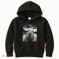 Funny Graphiccapybara Selfie With Ufos Weird Kids Hoodie thumb 0